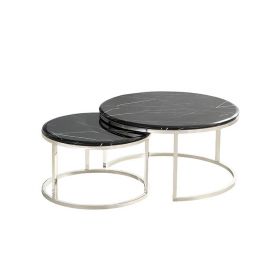 MESSINA SALONTAFEL | Ø80X42 CM ZWART MARMER 1022  2-DELIG