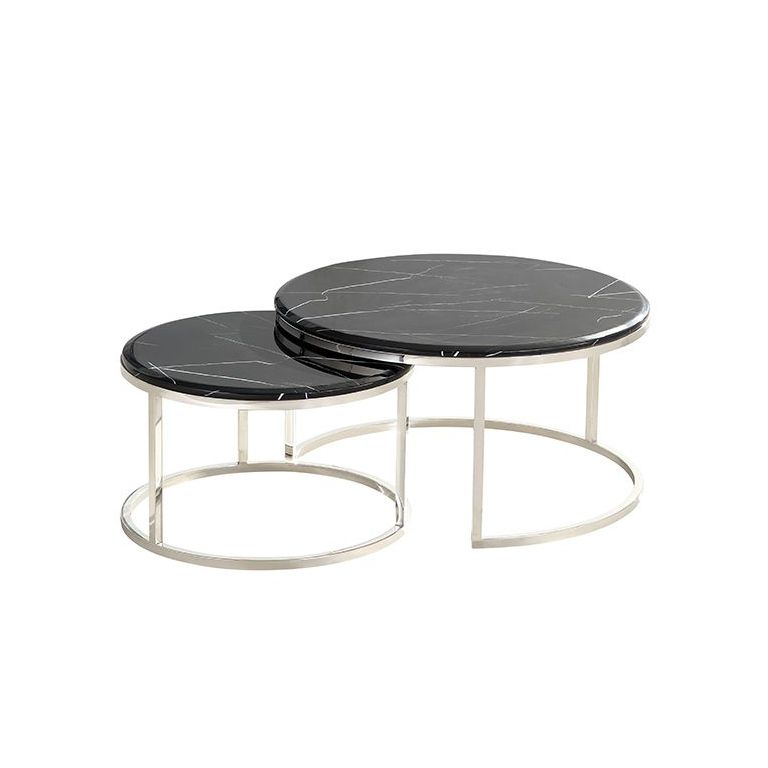 MESSINA COFFEE TABLE | Ø80X42 CM  BLACK MARBLE 1022 2-PIECE